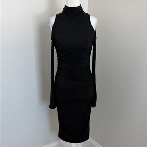 NWT White House Black Market Elegant Black Cold Shoulder Dress size 0